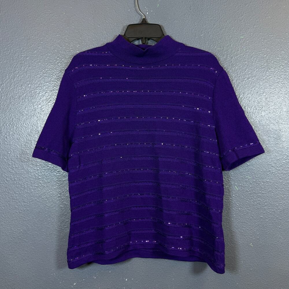 St. John by Marie Gray L women’s purple knitted sweater short sleeve